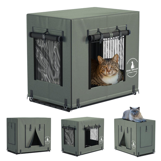 Waterproof Outdoor/Indoor Cat House,Cat Houses for Outdoor Feral Cats,with Visible Window,Outside Feral Cat Shelter for Stray Barn (Olive Green)