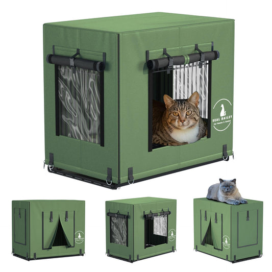 Outdoor Cat House, Waterproof Outdoor/Indoor Cat House,Cat Houses for Outdoor Feral Cats,with Visible Window,Collapsible Warm Stray Barn Feral Cat Shelter (Army Green